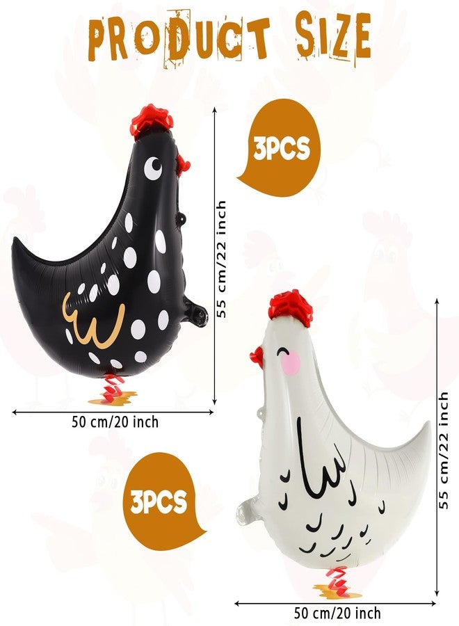 KINYFY 6 PCS Walking Chicken Balloons, Aluminum Foil Chicken Party Decorations White and Black Chicken Walking Balloons for Birthday Baby Shower Farm Animal Theme Party, 20 Inch - Image 2